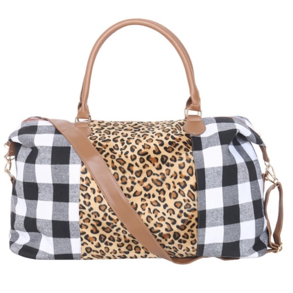 (28)New Extra Large Buffalo & Leopard Print Weekend Overnight Getaway Duffel Bag - Picture 2 of 3